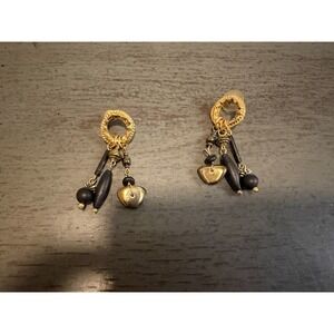 vintage gold tone dangle earrings beaded charm cluster statement